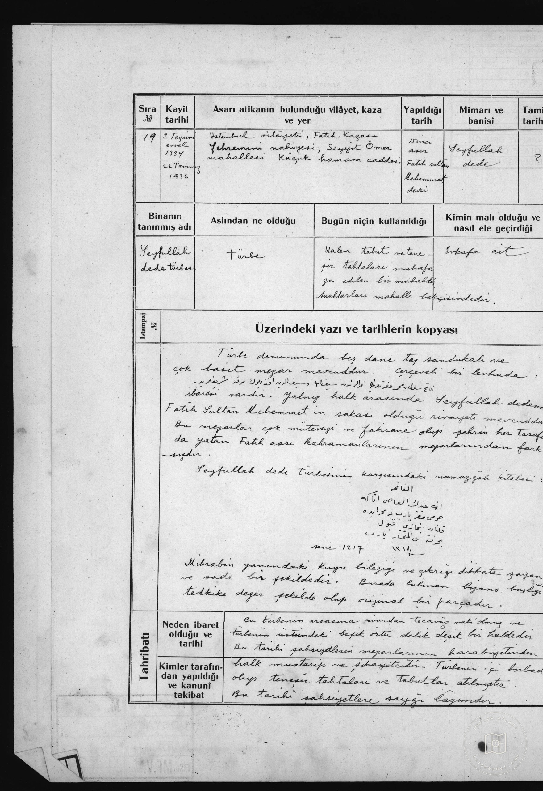 SEYFULLAH DEDE Tomb — Document