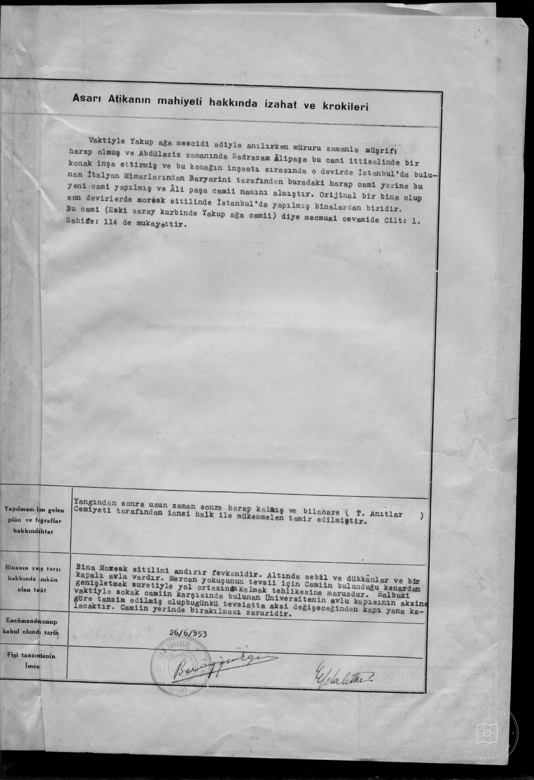 ALİ PAŞA Mosque(YEKUP BUT) — Document