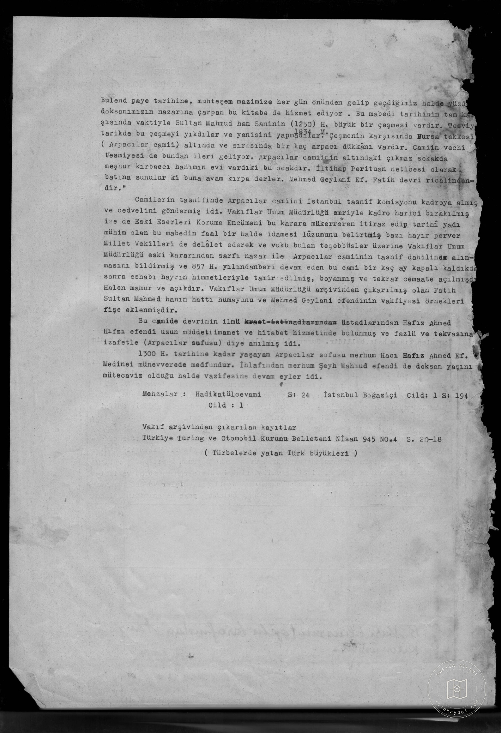 Arpacılar Mosque Bursa Tekkesi Mosque — Document