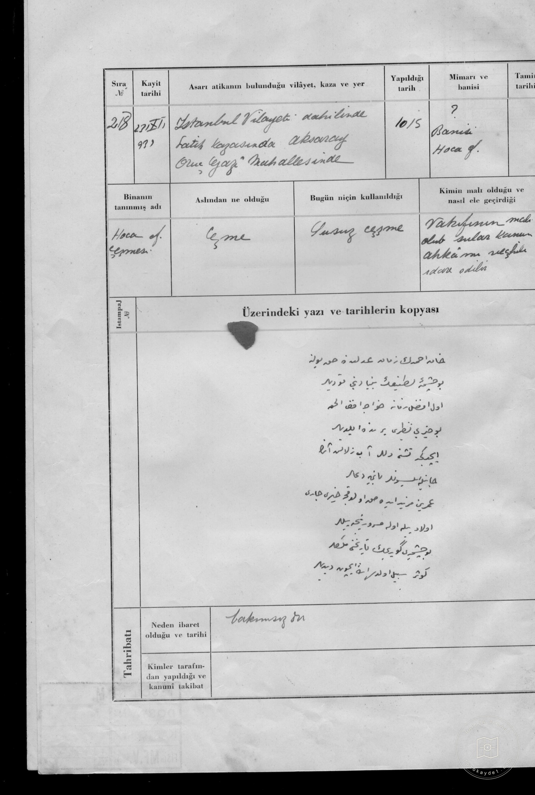 HOCA EFENDİ Fountain — Document