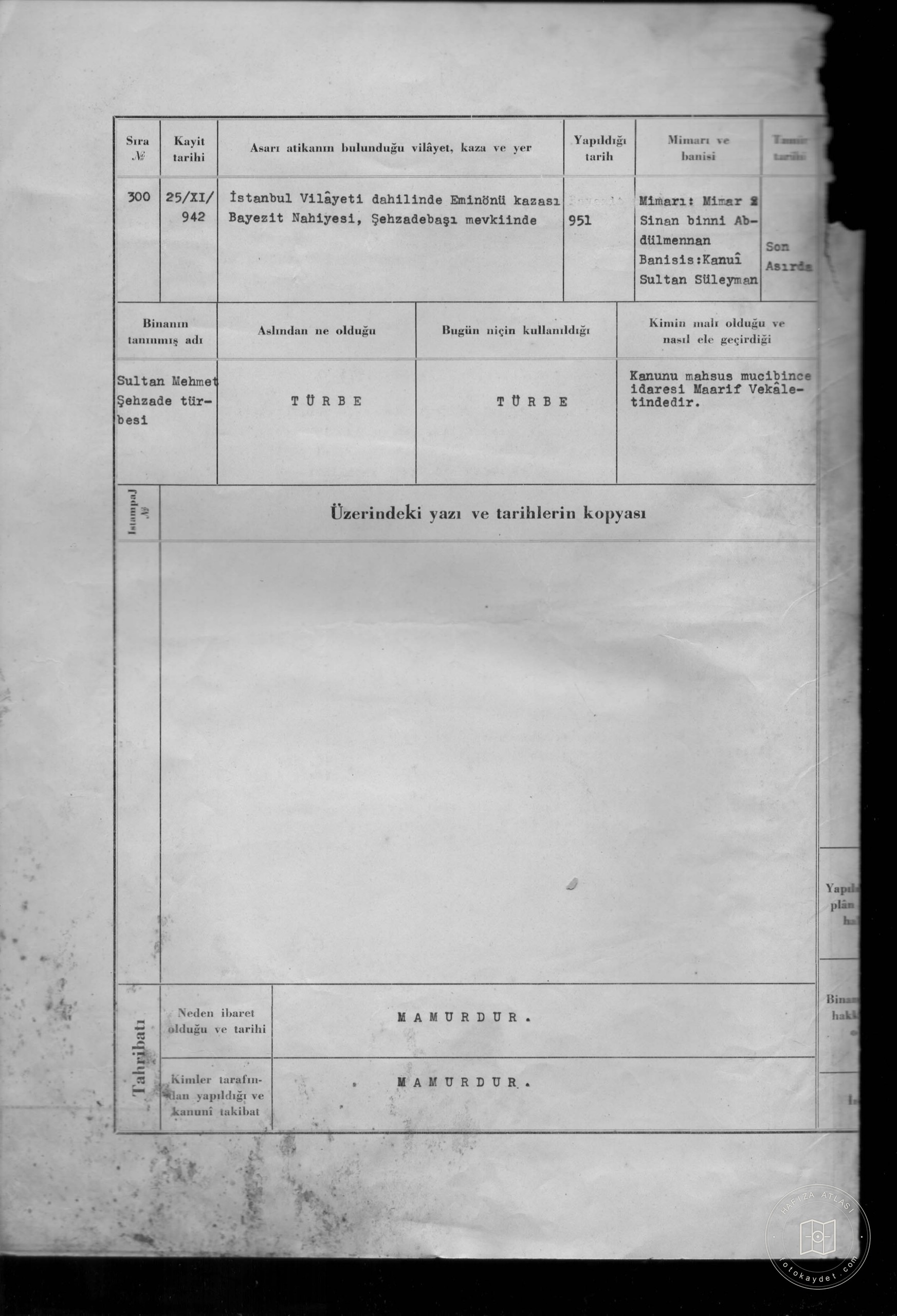 SULTAN MEHMET ŞEHZADE Tomb — Document