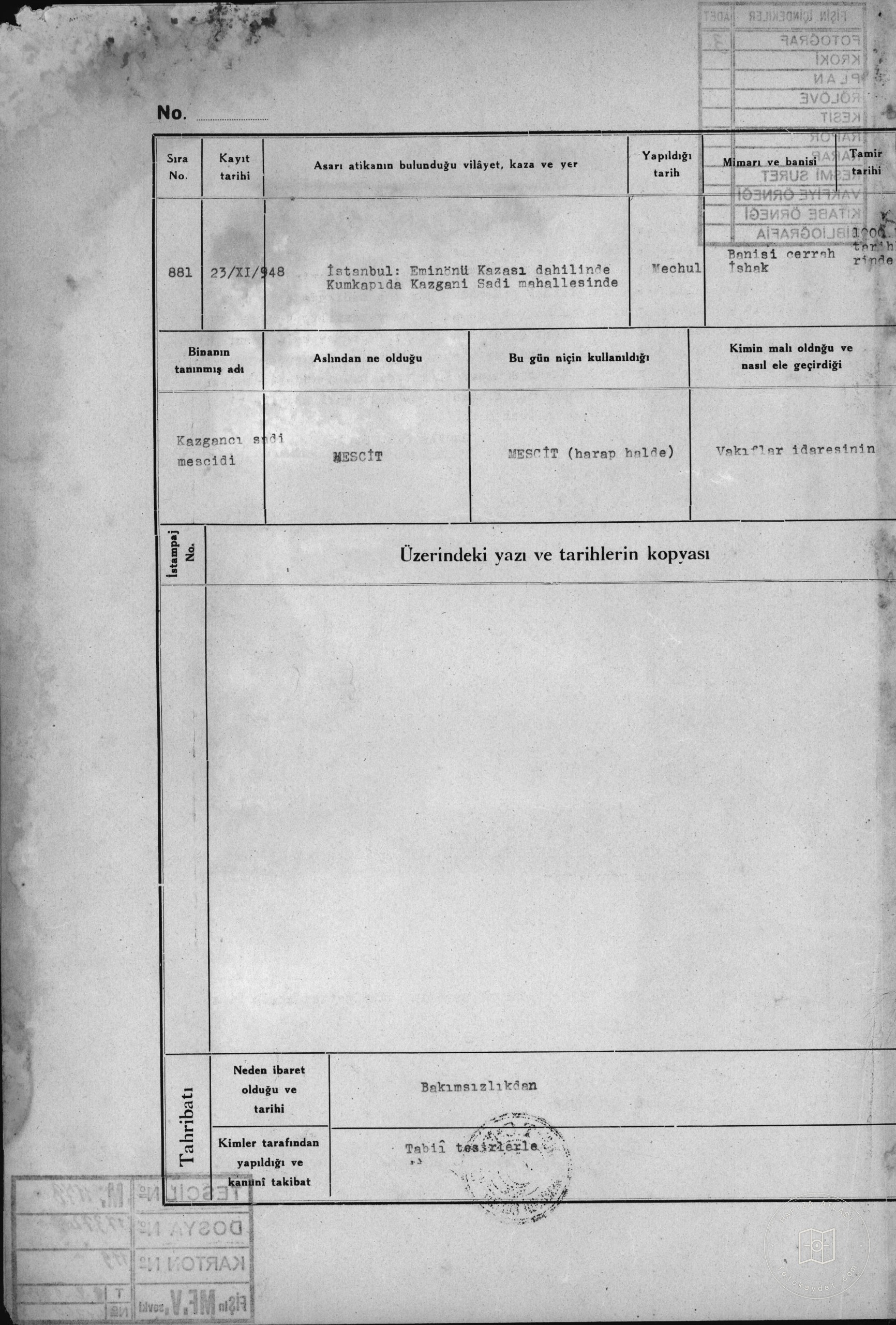 KAZGANCI SADİ Mosque — Document
