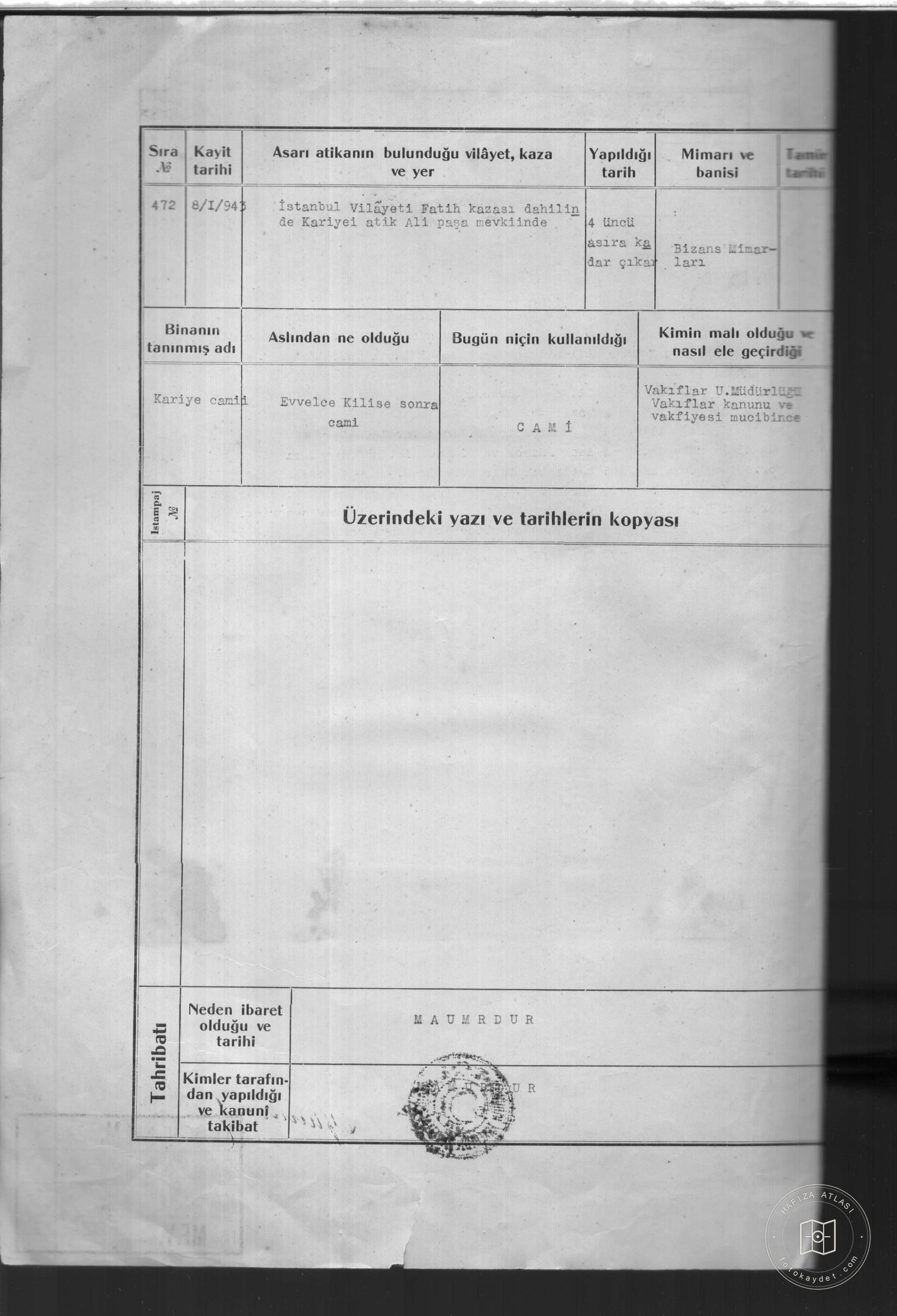 Kariye Mosque — Document