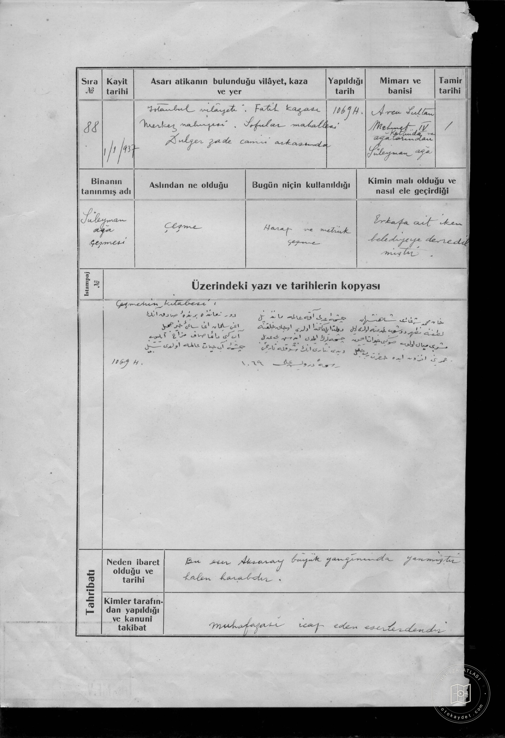 SÜLEYMAN AĞA Fountain — Document