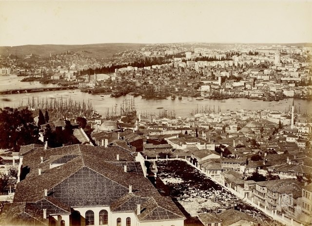 Beyazıt Tower from Galata and Golden Horn · 1860s
