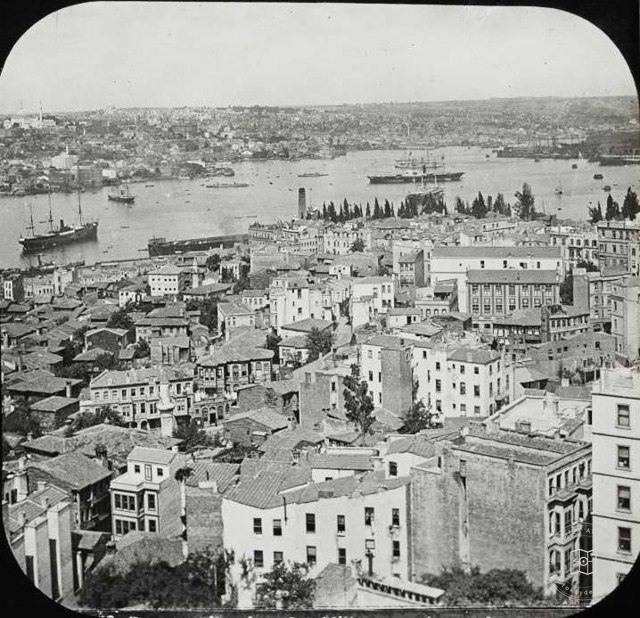 Galata Tower from Şişhane and Golden Horn · Levy Meat Fils Photo · 1900 Cubicle