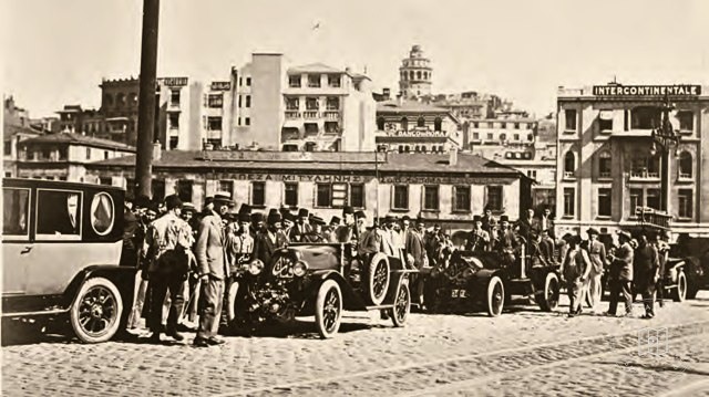 Firefighters and equipment ready outside the fire station, 1932
