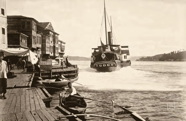Passenger ferry leaving a Bosphorus pier