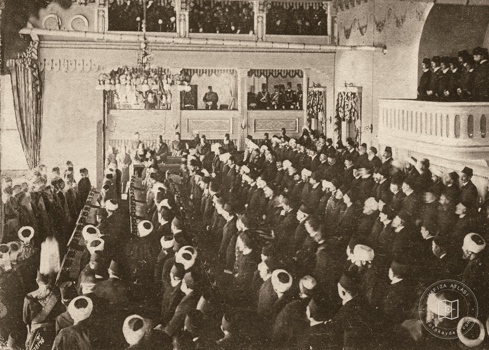 Opening of the Chamber of Deputies with Abdülhamid II standing in the central box