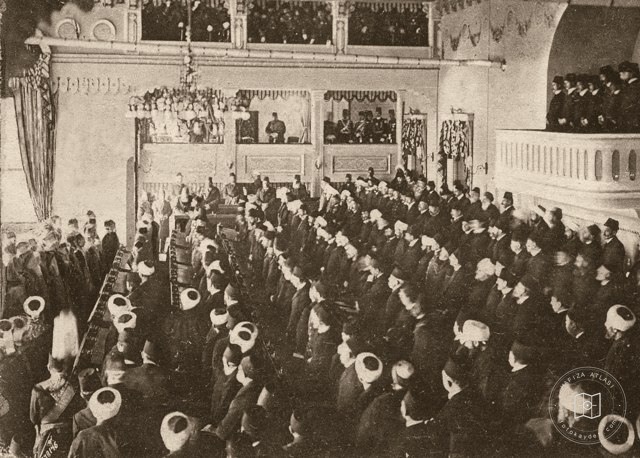 Opening of the Chamber of Deputies with Abdülhamid II standing in the central box