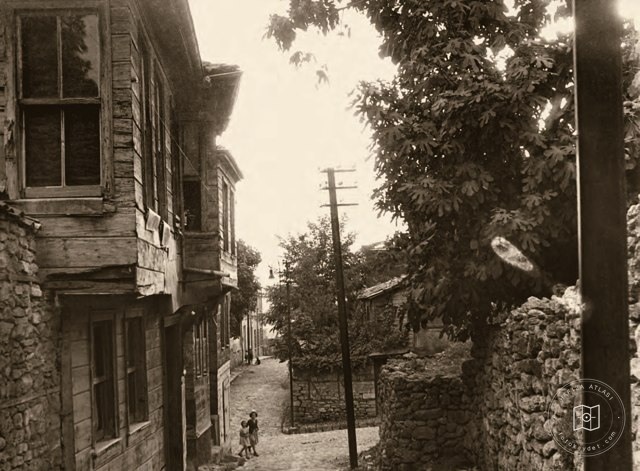 Istanbul street lined with wooden houses