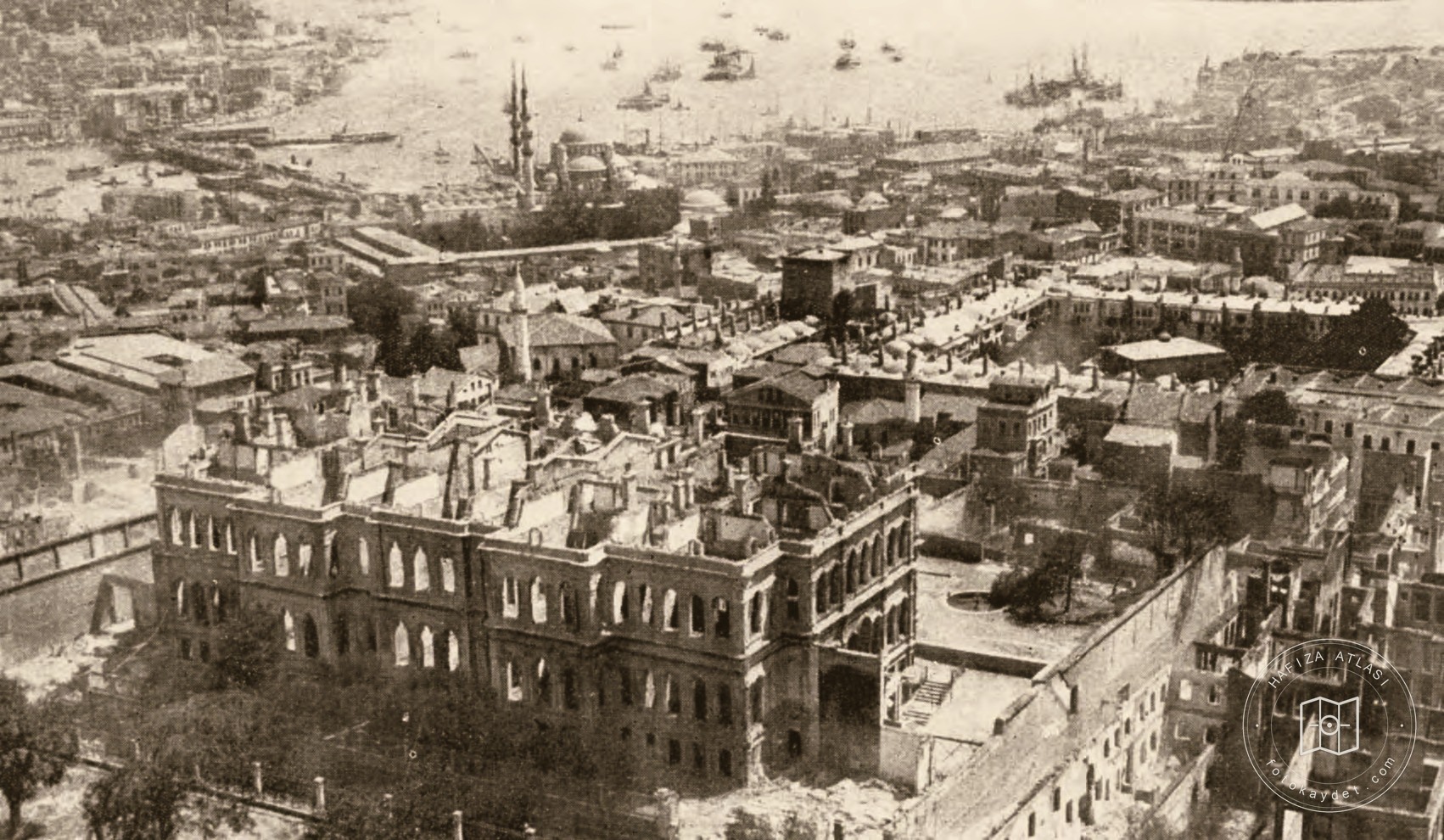 The burned General Staff building and surroundings from Beyazıt Fire Tower