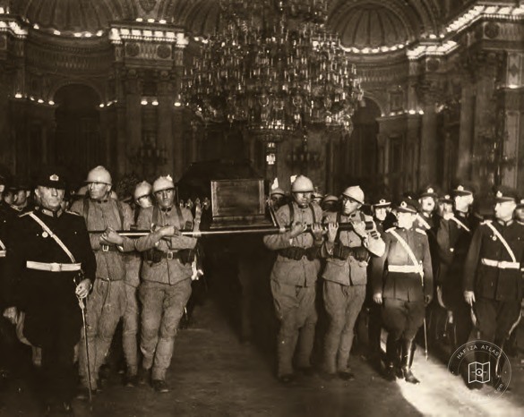 Atatürk's coffin being carried out of the hall
