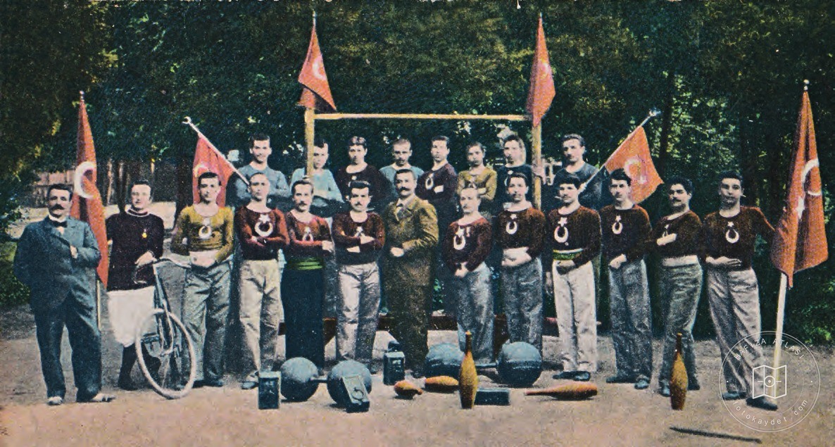 Physical education teacher Faik Bey with his Galatasaray High School students