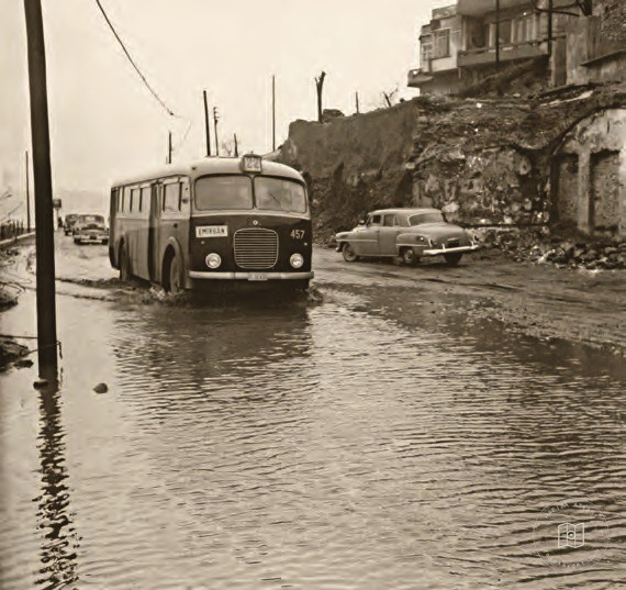 Flooded roads between Karaköy and Tophane in the 1950s