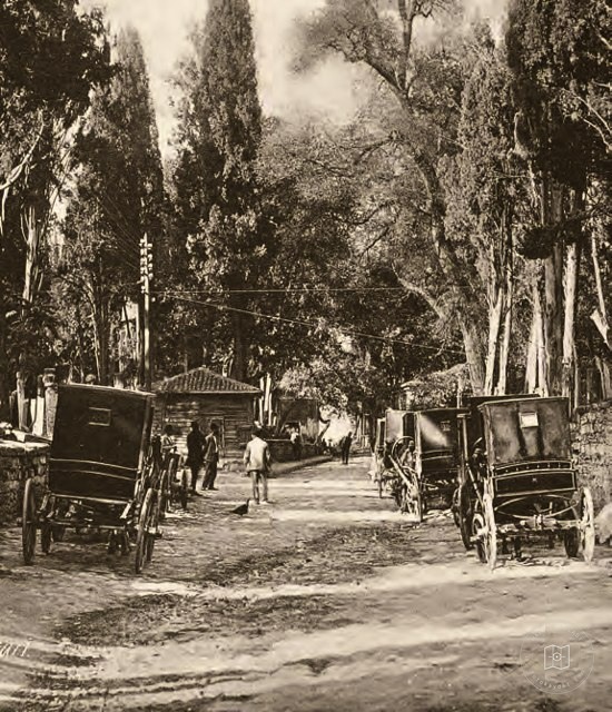 Horse-drawn carriages at Karacaahmet Cemetery