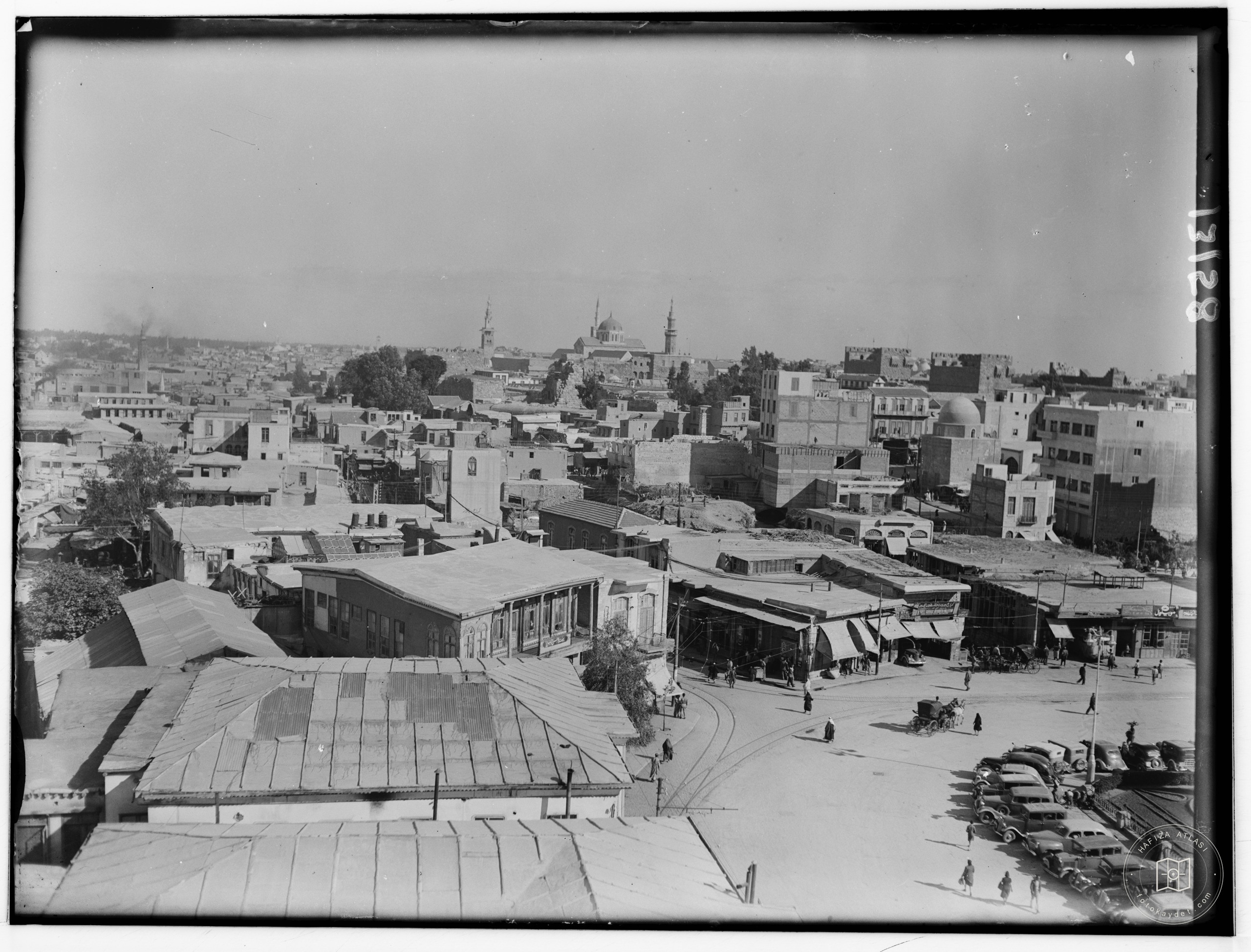 Damascus. Panorama in 2 sections of Damascus from Ommayade Hotel. Meidan Square in foreground