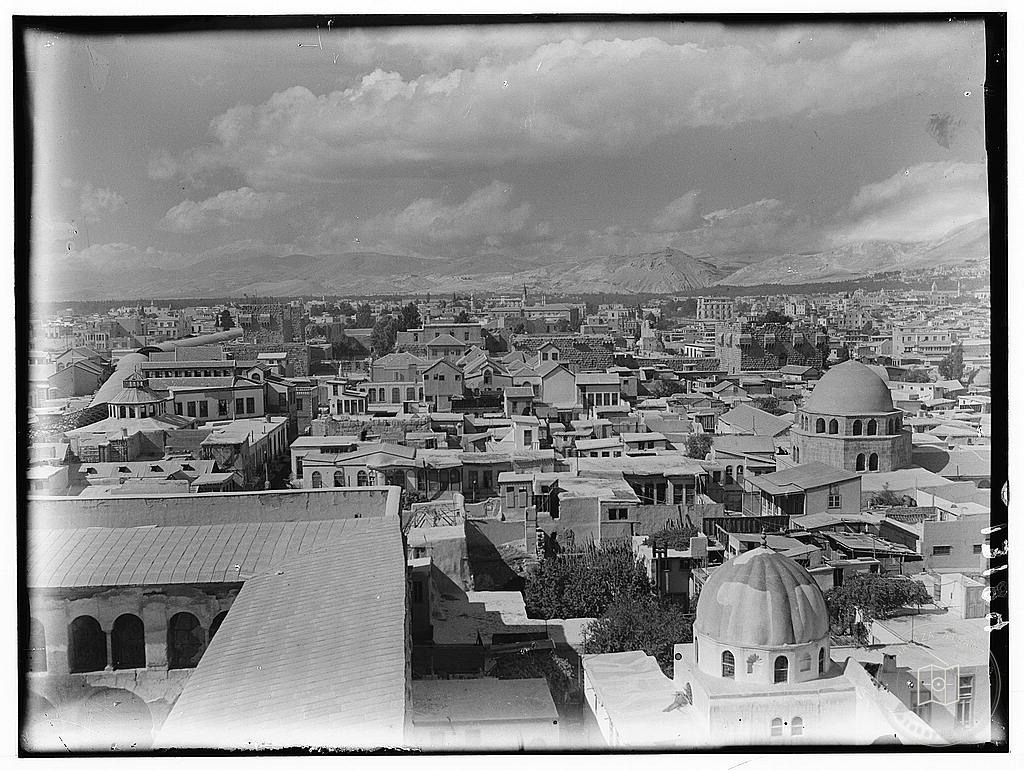 Damascus. The Ommayad Mosque. View from minaret. Panorama in 2 sections of Damascus looking west and N.W
