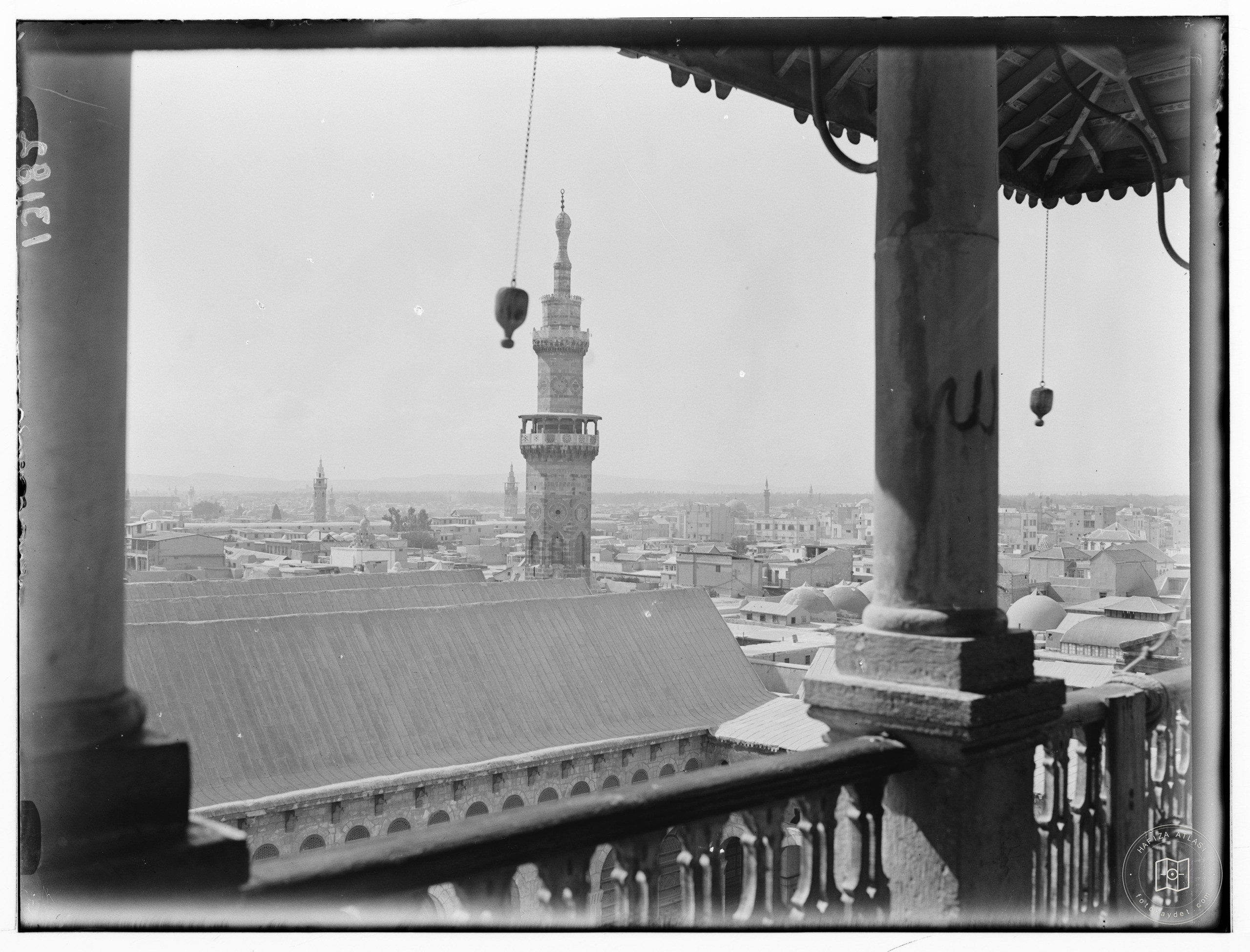 Damascus. The Ommayad Mosque. View from minaret showing S.W. minaret & city