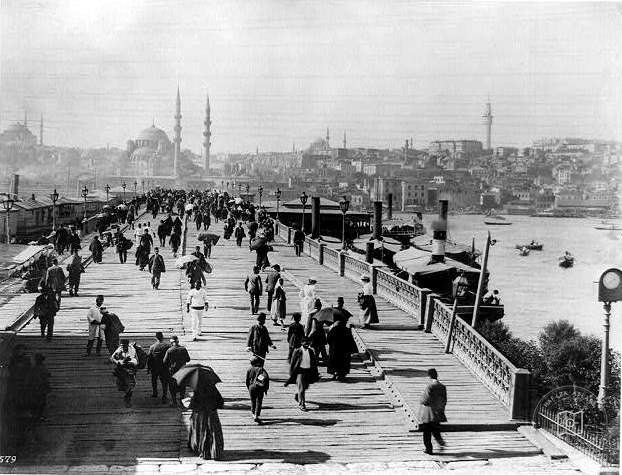 View of the "Third Galata Bridge" (completed in 1875) and background Eminönü with New Mosque from Karaköy,Istanbul