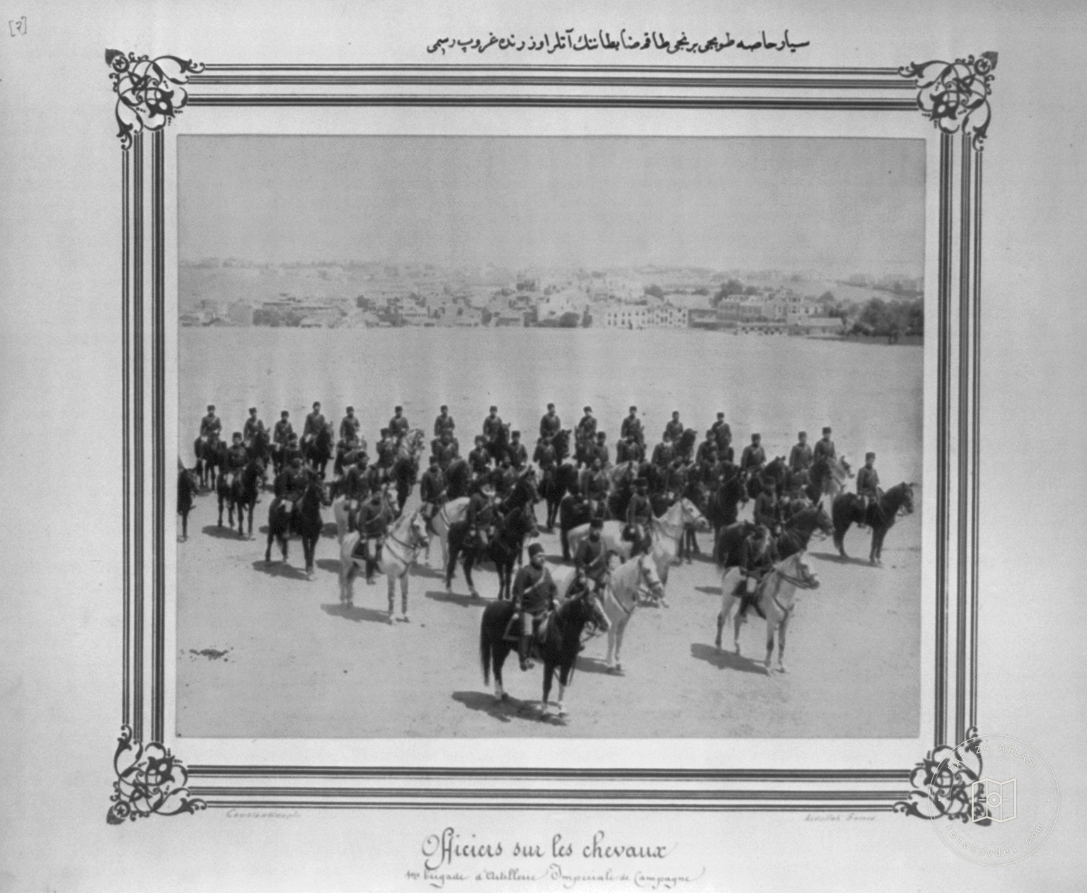 A group photograph of the officers of the First Mobile Artillery Bodyguard Brigade, on horseback