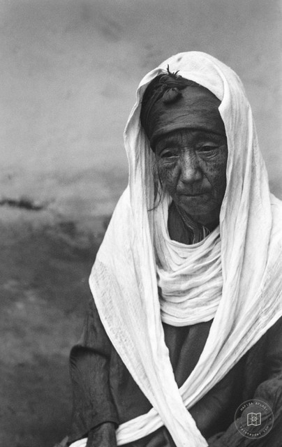 Turkmenistan — Portrait of an Elder Wearing a White Scarf