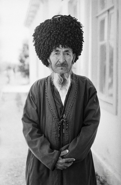 Turkmenistan — Portrait of an Elder Wearing a Telpek