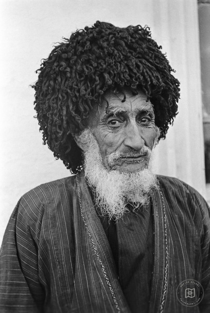 Turkmenistan — Portrait of an Elder Wearing a Telpek