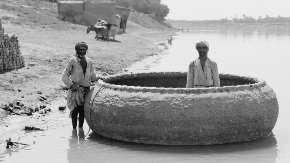 Baghdad. The Tigris. Close up of a ghuffa. Freshly tarred and "riverworthy"