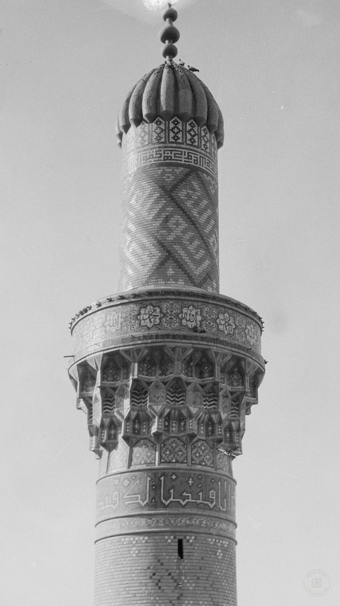 Baghdad. Upper section of the Haidar Khana minaret showing the detail in tile work