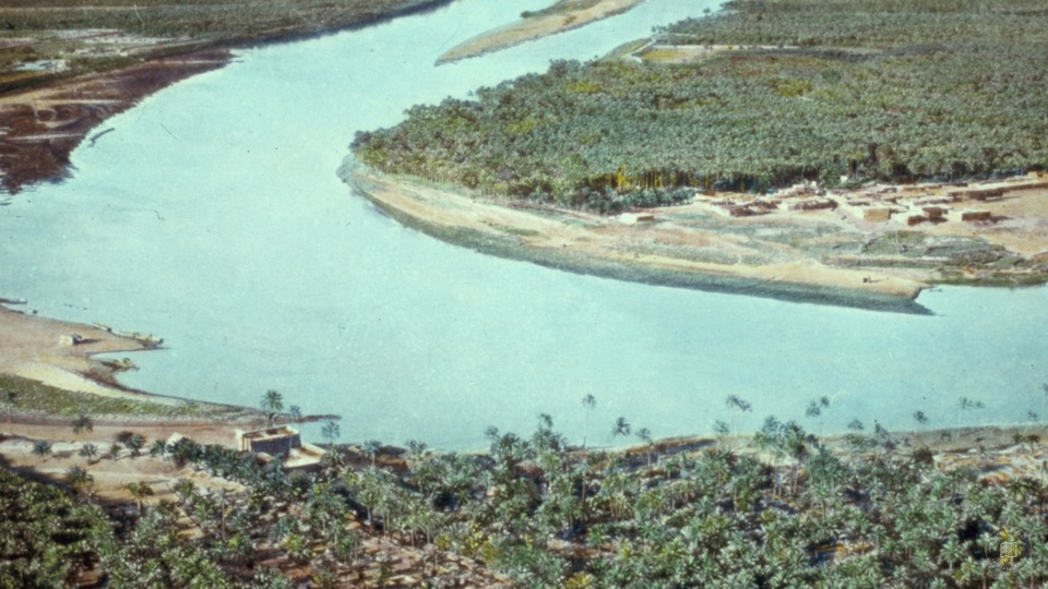 Tigris River, air, showing palm groves on its banks. Psalm 137: