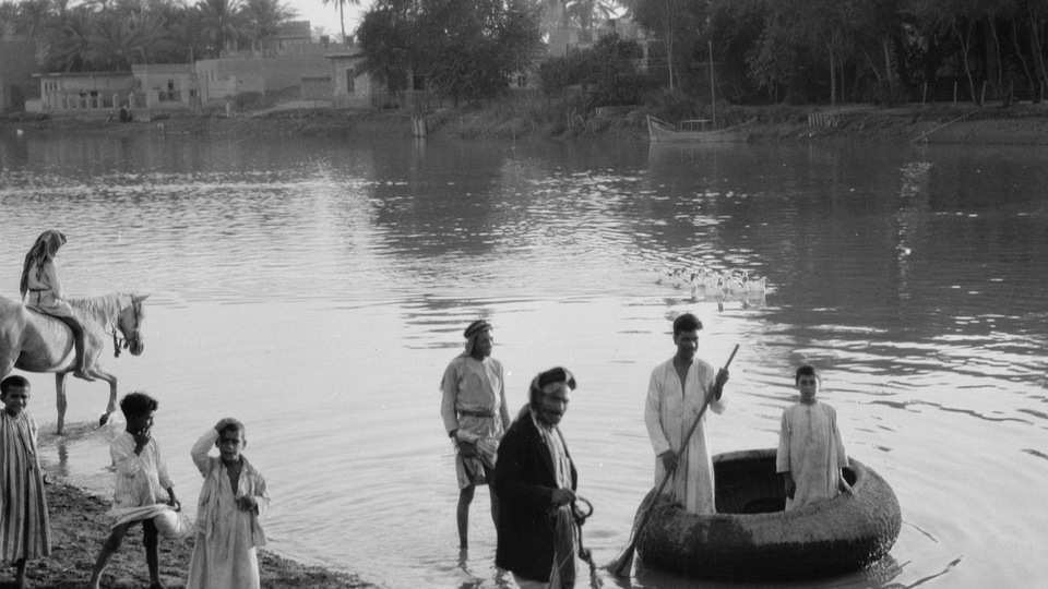River scenes on the Euphrates taken at Hilla. A river scene with small ghuffa