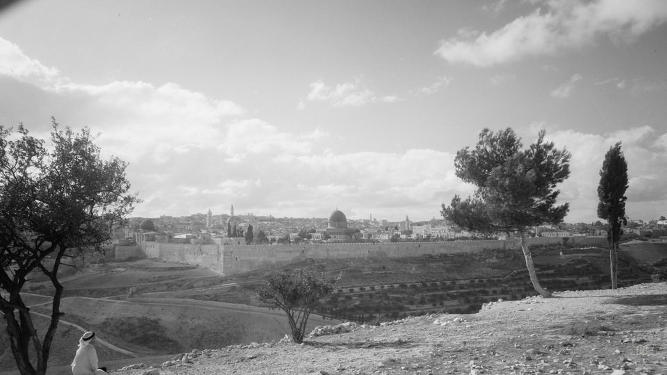 Jerusalem (from Jericho Road) evening scene from S. of Olivet